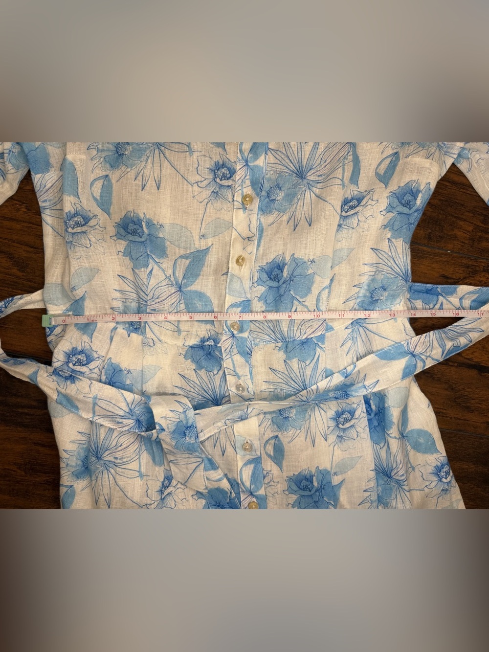 🆕120% Lino Floral Linen Belted Shirtdress - Picture 13 of 15